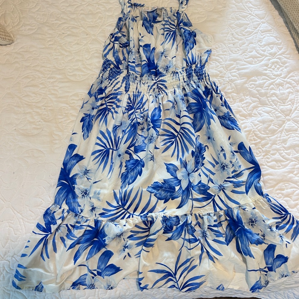 Tropical Blue and White Floral Dress